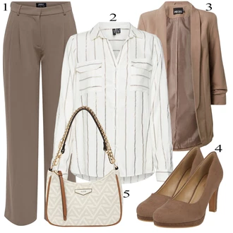 Outfit s Béžová/Krémová/Bílá/Zelená/Hnědá/Stříbrný Dlouhá Halenka/Oversize Halenka/Lněná Halenka/Halenkový Top/Crash blůza/Oversize Muselínová Blůza/Halenka s Dlouhým Rukávem/Tunikové Tričko VERO MODA "Skvělé pro práci"