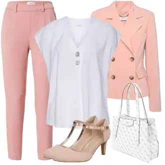 Stil, Western Outfit sa Bijela/Krem Bluza Kratkih Rukava/Tunika Majica/Klasična tunika/Kožna jakna za muškarce/Bluza s gumbom/Bluza bez rukava Lascana "Poslovni look"Look: Lagano, Stil, Ured, Transparentan, Pomorski, Elegantan