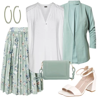 Kombinacije za posao Chic s kopčom Koža sa Smeđa/Crvena/Bijela/Krem Sandalice s blok petom/Sandala s petom About You "Poslovni look"Look: Chic, Šik, Old Money, Burleska, cool, Elegantan