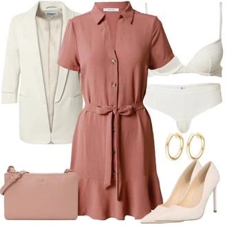 Ležerno, Šik Outfit sa Smeđa/Ljubičasta/Crvena Haljina Veći Broj/Tunika About You "Poslovni look"Look: klasický, Western, Preodjeven, cool, Šik, Ured, Sveučilišna