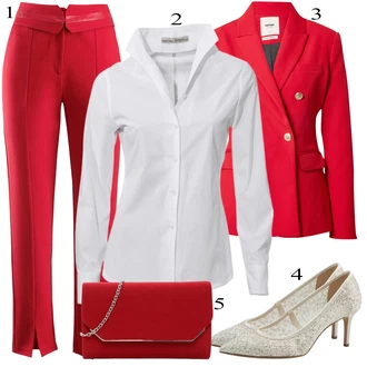 Outfit s Červená/Tmavě červená/Růžová Mušelínové kalhoty/Látková Kalhoty/Kalhoty se Štěrbinou/Kalhoty s Vysokým Pasem/Rovná Kalhoty/Obleková Kalhoty/Dlouhá Kalhoty/Business Kalhoty/Kalhoty Bootcut/Kalhoty s nášivkou uprostřed ashley brooke by heine "Outfit na podzim"