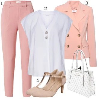 Elegantní Outfit s Bílá/Krémová Kožená bunda pro muže/Tunikové Tričko/Blůza s knoflíčkem/Halenka s Krátkým Rukávem/Bezrukávní blůza/Klasická tunika Lascana "Oblečení do kanceláře"Look: Lehký, Styl, Elegantní, Námořní, Kancelář, S průsvitem