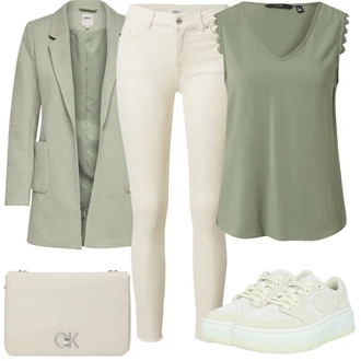 Outfit sa Krem/Bež/Kaki/Bijela Nekategorizirano/Tenisica Skate cipela/Niska Tenisica/Ljetna Tenisica/Tenisica s platformom/Teddy Tenisica Jordan "Poslovni look"