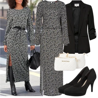 Elegantan Outfit sa Siva/Tamnosiva/Smeđa/Bijela Haljina Veći Broj/Tunika Lascana "Poslovni look"Look: Jazz, Old Money, 20-ih godina, Mom, Elegantan