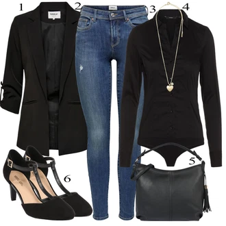 Bombaž outfit mit Črna Bluza z gumbom/Srajca/Bluzasti Body/Poslovna Bluza/Bluza z Dolgimi Rokavi/Slim Fit Bluza VERO MODA "poletni videz"