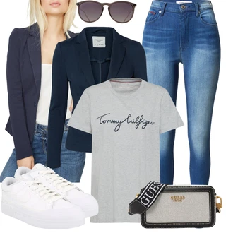 Outfity pro léto Chytrý příležitostný Svatba s Bílá/Modrá Kožené tenisky/Úzká teniska/Skate Bota/Nízká Teniska/Teniska na platformě Nike Sportswear "Pro slunečné dny"Look: Estetika, Bad Taste, Hip Hop, Skater, Chytrý příležitostný, Sportovní, Unisex, Koncert, Škola, Svatba