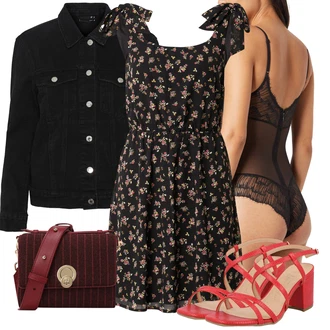 Outfity pro 18. narozeniny Host s Černá/Bílá/Tmavě šedá/Šedá Krajkový Body/Tělo bez kostic/Body s Kosticí/Průhledný body/Síťovaný body/Korselet Calvin Klein underwear, Černá/Červená/Růžová Šaty na Podzim/Šaty S Potiskem/Šaty Bez Rukávů/Letní Šaty/Ležérní Šaty/Skater šaty About You, Červená/Růžová Sandál Na Podpatku/Sandál s podpatkem/Páskový Sandál/Sandál Na Širokém Podpatku New Look "Pro slunečné dny"