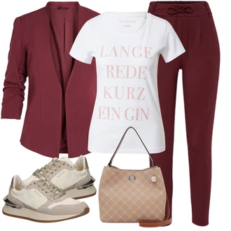 Outfity pro léto s Tmavě červená/Vínová Jogger Kalhoty/Tregíny/Dlouhá Kalhoty/Střmenová Kalhoty/Žerzejová Kalhoty/Kalhoty s Vysokým Pasem/Skinny Kalhoty/Úzká Kalhoty Only "Pro slunečné dny"