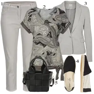 Šik Outfit s Šedá/Khaki/Hnědá/Béžová/Světle šedá Dámské Džíny s Délkou 7/8/Capri Džíny/Kotníková Bota/Zkrácené Džíny Lascana "Oblečení do kanceláře"Look: Styl, Šik, Cool, Moderní, Old Money, Venkovní, Chytrý příležitostný