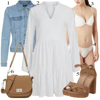 Outfit sa Siva/Krem/Bijela Haljina za Krizmu/Pamučna Haljina/Platnena Haljina Dugih Rukava/Haljina od muslina/Nicky Haljina/Dimljena Haljina/Haljina tunika Vila "Poslovni look"