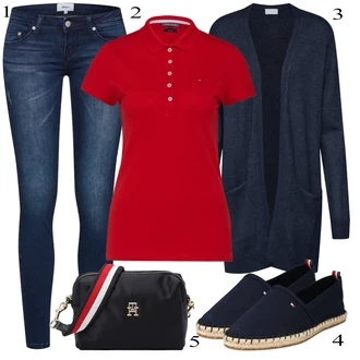 Polo-límec Outfit s Červená Jednoduchý top/Ležérní top/Neformální tričko/Fancy tričko/Pletené tričko/Košilový top/Krátký top/Košilový set Tommy Hilfiger "Stylová letní nálada"