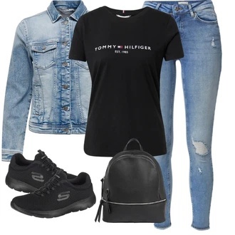 Outfity pro letiště Cool s Světle modrá/Modrá Kožená bunda/Džíny s Rozparkem/Push up Džín/Džíny s Dírou/Kožené bundy Only, Světle modrá/Modrá Džínové Bund/Krátké Džínové Bundičky Only "Sportovní letní outfity"Look: Cool, Disko, Moderní, Krásný, Old Money, Bezešvé, 90tá léta, Mom, S průsvitem, Univerzitní