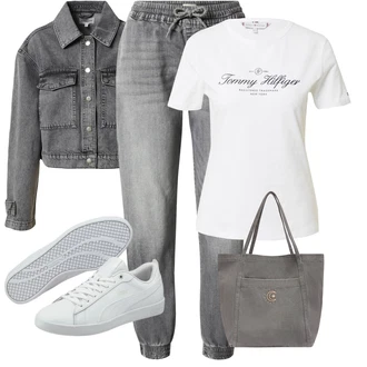 Džínovina Outfit s Šedá/Tmavě šedá/Světle šedá Boyfriend Džínové kalhoty/Zužující se Džíny/Termální Džíny/Pánské tričko/Kožená bunda/Dad Džíny/Sweat Džíny/Mom Jean/Girlfriend Džíny/Formální Košile Only "Sportovní letní outfity"