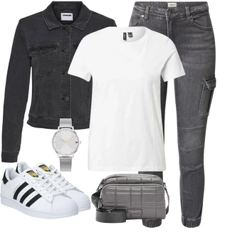 Outfit s Šedá/Světle šedá/Tmavě šedá Cargo džíny/Motorkářské Džíny Only "Sportovní letní outfity"