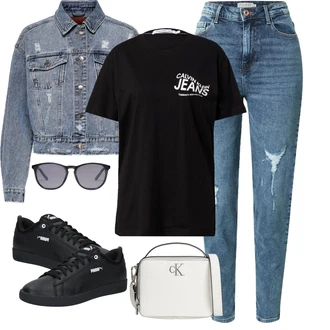 Outfit s Černá/Fialová Teniska Skate Bota/Kožené Tenisky/Úzká Teniska/Nízká Teniska Puma "Sportovní letní outfity"