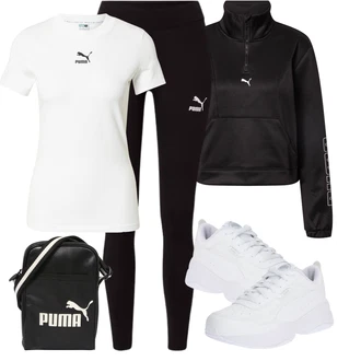 Outfity pro golf Zima s Černá/Tmavě šedá/Světle šedá/Tmavě zelená/Bílá Puma "Sportovní letní outfity"