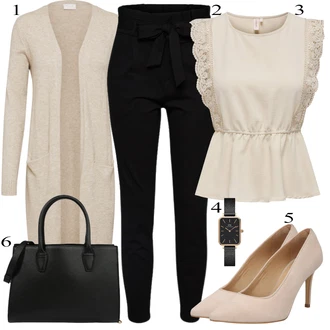 Outfit s Černá Střmenová Kalhoty/Paperbag Kalhoty/Kalhoty s Vysokým Pasem/Pletený Legín VERO MODA "Oblečení do kanceláře"