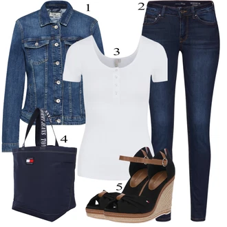 Poletne Outfiti mit Temno modra/Modra Jeans Pajkice/Skinny Hlače/Jeggings Tom Tailor Denim "poletni videz"
