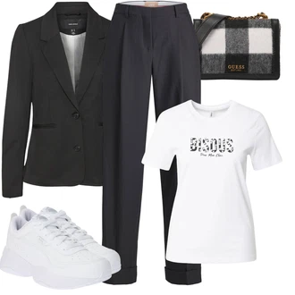 Outfit s Černá/Tmavě šedá Oversize Sako/Teplákový blejzr/Bavlněný Sako/Kožená Pánská Bund/Kožená bunda pro muže/Kožená bunda/Boyfriend Sako/Krátké Sako/Blejzrové Bund/Neformální Sako VERO MODA "Stylová letní nálada"