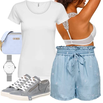 Outfit s Světle Modrá/Modrá Košile Papírové Šortky/Lněný kraťas/Džínový Šortky/Mušelínové Šortky Only "Stylová letní nálada"