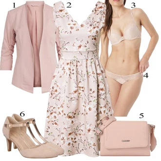 Výstřih na ramena Outfit s Hnědá/Růžová/Fialová/Bílá Šaty Bez Rukávů/Ležérní Šaty/Bavlněné Šaty/Letní Šaty/Společenské šaty pro hosta/Šaty Do Áčka/Šaty s Kapsou/Šaty S Potiskem About You "Večerní outfit"