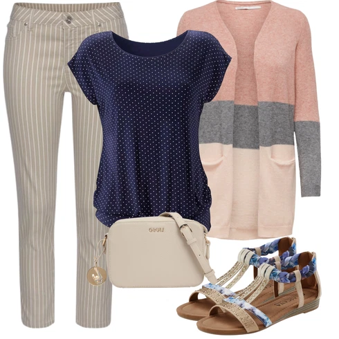 Kombinace Zima Béžová/Hnědá/Khaki Kalhoty Pletený Legín/Manšestrový legíny/Mušelínové Kalhoty/Kalhoty s nášivkou uprostřed Lascana