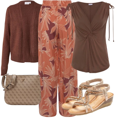 Kombinace Hnědá/Červená/Oranžová/Béžová/Růžová/Fialová Kalhoty s Potiskem/Palazzo Kalhoty/Široká Kalhoty/Culotte Kalhoty/Kalhoty s Peřím/Mušelínové kalhoty/Plážová Kalhoty Lascana