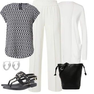 Čtvrtinový rukáv Outfit s Červená/Tmavě modrá/Černá Halenka se Stojatým Límcem/Halenka s Krátkým Rukávem/Halenka s Potiskem/Tunikové Tričko/Tunika s Krátkým Rukávem/Vzorovaná Halenka Only "Vkusný letní outfit"