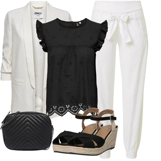 Outfit s Krémová/Khaki/Bílá Paperbag Kalhoty/Harémová Kalhoty/Boyfriend Kalhoty/Lněné Kalhoty/Bavlněná Kalhoty/Navlékací Kalhoty/Jogger Kalhoty/Teplák/Žerzejová Kalhoty/Mušelínové kalhoty/Ležérní Kalhoty Buffalo "Vkusný letní outfit"