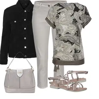 Šik Outfit s Šedá/Khaki/Hnědá/Béžová/Světle šedá Dámské Džíny s Délkou 7/8/Capri Džíny/Kotníková Bota/Zkrácené Džíny Lascana "Vkusný letní outfit"Look: Styl, Šik, Cool, Moderní, Old Money, Venkovní, Chytrý příležitostný