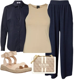Outfit s Béžová/Hnědá/Khaki Pánské boty/Halenka Bez Rukávů/Krátký top/Tričko s grafikou/Sportovní top Top bez ramínek/Tílko/Muskulární Tričko VERO MODA "Vkusný letní outfit"