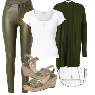 Outfit s Tmavě zelená Svetr kroj/Bavlněný svetr/Svetr s podšívkou/Dlouhé Kardigany/Kardigán s kulatým výstřihem/Kardigán se stojatým límečkem/Zavinovací svetr "Vkusný letní outfit"