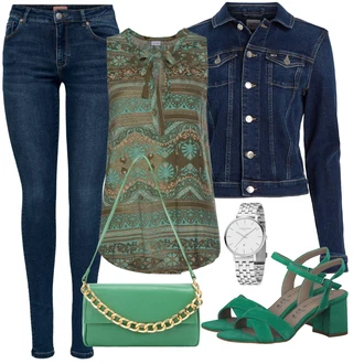 Outfity pro léto Grunge s Modrá/Tmavě modrá/Světle modrá Krátké Džínové Bundičky/Džínové Bund Tommy Jeans "Vkusný letní outfit"Look: Egirl, Grunge, Příliš oblečený, 70tá léta, Vintage, Klasické, Pracovní oděvy