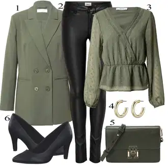 za srednje godine Outfit sa Tamnozelena/Svjetlozelena/Zeleno Bluza I Tunika/Bluza i Tunika About You "Poslovni look"Look: Rap, Stil, Lagano, Vanjski, Sveučilišna, za srednje godine, Irski, Romantičan