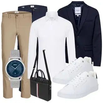 Outfit mit HellBlau/DunkelBlau/Blau Anzug Sakko/Wolle Strickjacke/Strickjacke Gefüttert/Kaschmir-Strickjacke/Baumwoll Strickjacke/Strickjacke Tracht/Stehkragen-Strickjacke/SweatBlazer/Boyfriend Blazer/Lederjacke Only & Sons "Business Outfit"