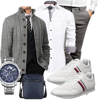 Outfit mit Weiß/Creme Blusenoberteil/Langarm-Shirt/T-Shirt mit 3/4-Ärmel/Hemdoberteil/Bügelfreies Hemd/Hemdbluse/Businesshemd/Casual Hemd/Business Hemd J.VER "Business outfit"