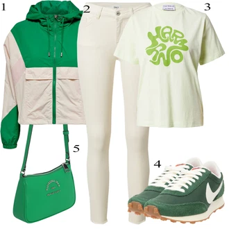 outfit mit Bež/Bela/Khaki Usnjena Jakna/Motoristične Kavbojke/Kavbojke z Razporkom/Kavbojka z Nizkim Pasom/Kavbojka z Nizkim Pasom/Push up Kavbojke/Ozke Kavbojke/Usnjene Čevlje/Termodžinsi Only "Obleka za prosti čas"