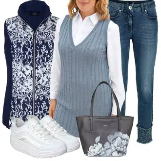 Outfity z džínu Rovná noha s Bílá Elegantní Vest "Cool podzimní outfit"