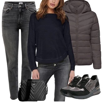 Rybí kostra Outfit s Černá/Hnědá/Bílá/Tmavě šedá/Šedá Vuch "Cool podzimní outfit"