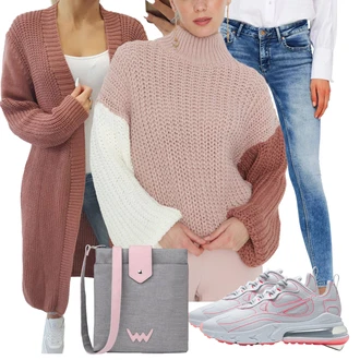 Outfit s Růžová/Červená/Fialová/Hnědá Kardigan Zimní svetr/Dlouhé Kardigany/Svetr s podšívkou kesi "Cool podzimní outfit"