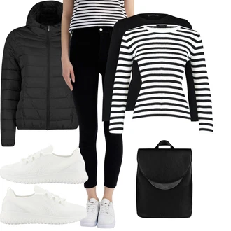 Outfit s Bílá/Tmavě modrá/Černá Kardigan/Kardigán s kulatým výstřihem Trendyol "Cool podzimní outfit"