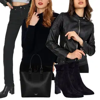 Outfit s Džín s Širokou Nohavicí/Vintage džíny/Kožená Pánská Bund/Rovná Džína/Mom Jean/Džíny s Nízkým Sedem/Džíny s Rozparkem/High Waist Džínové Kalhoty/Zvonové Džíny/Dad Džíny/Pánské tričko/Motorkářské Džíny Trendyol "Cool podzimní outfit"