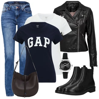 Krásný Outfit s Modrá/Růžová/Světle modrá Džíny s Rozparkem/Džín s Nízkým Pasem/Girlfriend Džíny/Džíny Regular Fit/Džíny s Nízkým Sedem/Slim Fit Džíny/Sportovní boty/Kožená bunda/Kožená Pánská Bund/Kožené Boty/Zimní bunda/Pánské tričko/Rovná Džína LTB "Cool podzimní outfit"Look: Styl, 90tá léta, Ležérní, Cool, Moderní, Mom, Krásný