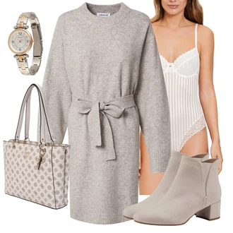krajkou Outfit s Krémová/Béžová/Bílá Body s Kosticí/Korselet/Korzet/Tvarující tělo/Síťovaný body/Krajkový Body/Tělo bez kostic S.Oliver "Cool podzimní outfit"