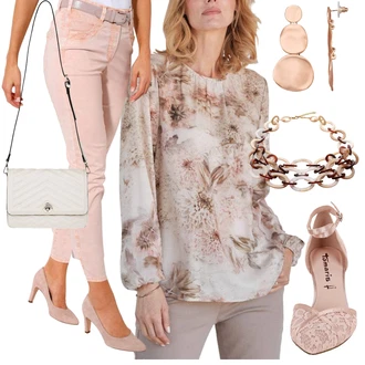 Outfit s Růžová/Béžová/Modrá Capri kalhoty MONA "Cool podzimní outfit"