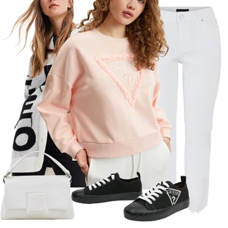 Midi Outfit s Černá/Krémová Vintage Teniska/Plátěná Teniska/Teniska s dírkovaným vzorem/Nízká Teniska/Úzká Teniska Guess "Cool podzimní outfit"