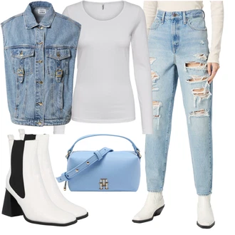 Outfity s botami s Světle modrá/Modrá Mom Jean/Kožené bundy/Boyfriend Džínové kalhoty/Dad Džíny/Džíny s Dírou/Girlfriend Džíny levi's ® "Cool podzimní outfit"