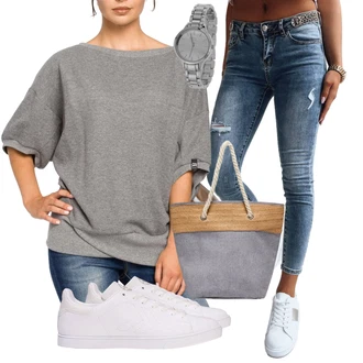 Outfit s Krémová/Bílá Teniska Hummel "Cool podzimní outfit"