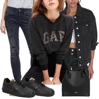 Outfity na podzim Trendový s Šedá/Tmavě modrá/Tmavě šedá/Modrá/Fialová Slim Fit Džíny/Motorkářské Džíny/Girlfriend Džíny/Džíny s Rozparkem/Džíny s Dírou/Džíny s Nízkým Sedem/Džíny Regular Fit/Kožená bunda/Rovná Džína/Kožené Boty/Sweat Džíny/Zužující se Džíny/Zimní bunda Pepe Jeans "Cool podzimní outfit"Look: Trendový, Egirl, Ležérní, Cool, Elegantní, Francouzské