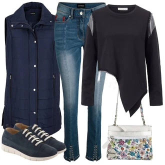 Outfity z džínu Rovná noha s Černá Mikina/Svetr s Třásněmi "Cool podzimní outfit"